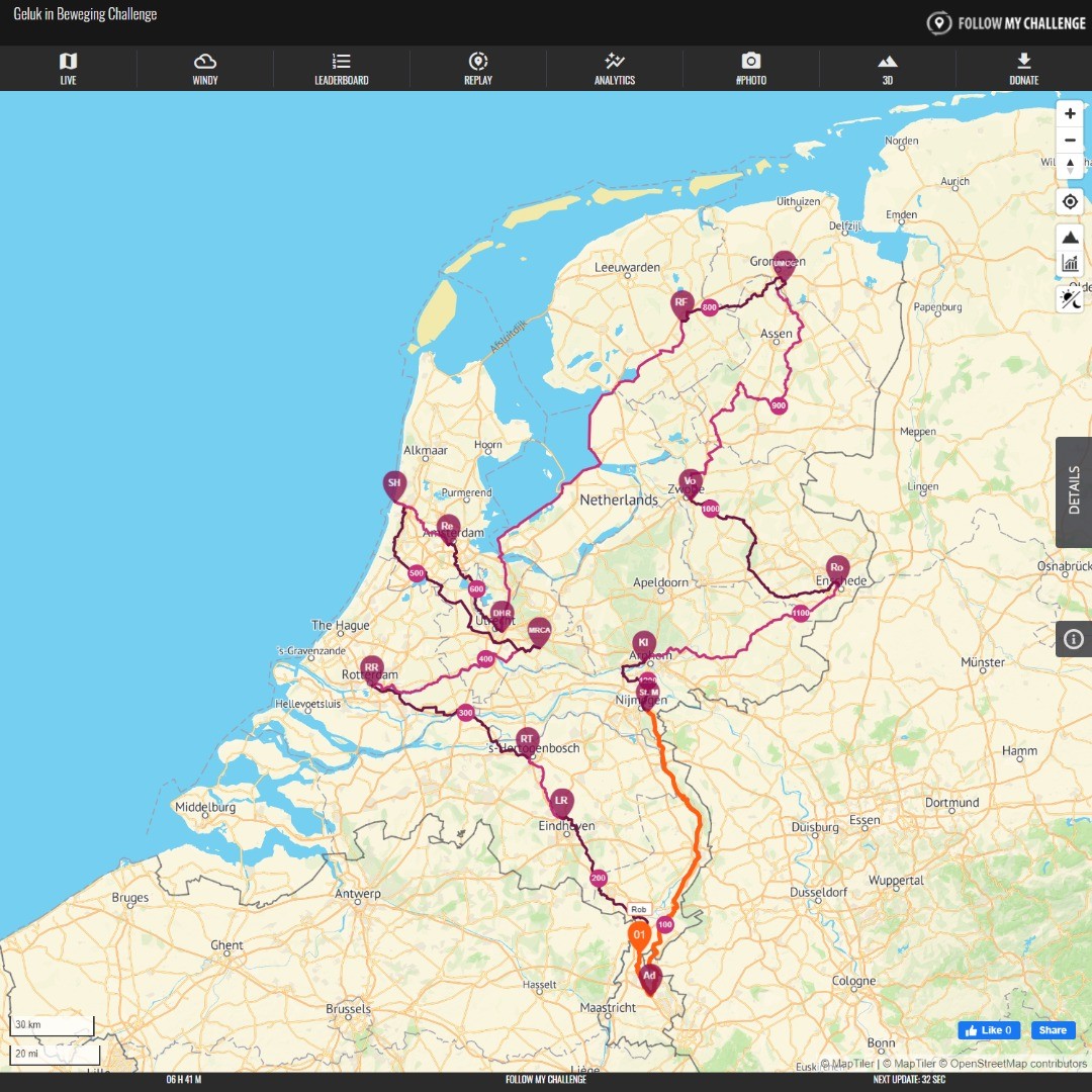 LIVE: @robharmeling // Geluk in beweging challenge! 3 days - 1200 km - fundraising for @maartensfoundation ......#livetracker #dotwatching #robharmeli...